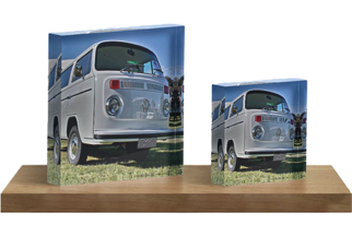 Classic cars on acrylic blocks